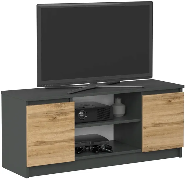 SZAFKA RTV STOLIK POD TELEWIZOR 120CM STOJĄCA DRZWI ANTRACYT DĄB WOTAN