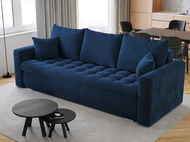 Kanapa z funkcją spania do salonu LUIS niebieska sofa rozkładana