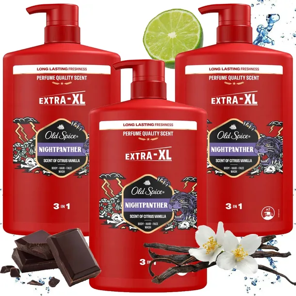 Old Spice Męski Żel pod prysznic NightPanther 3 x 1L 3w1 Włosy Twarz Ciało