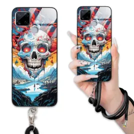 etui-do-realme-c15-case-smycz-czarna-goth-gotyckie-czaszki-skull-mix-wz
