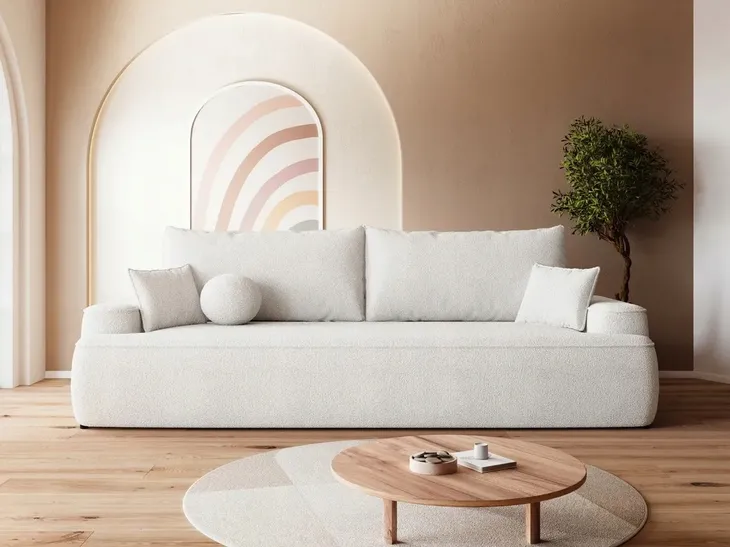 Kanapa z funkcją spania do salonu CARMELLO sofa rozkładana boucle beż
