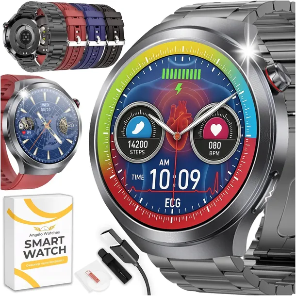 SMARTWATCH MĘSKI KARDIOWATCH EKG CIŚNIENIE HRV ROZMOWY MENU POLSKIE 4 PASKI