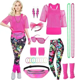 kostium-stroj-disco-lata-70-80-90-neon-dodatki-peruka-xl