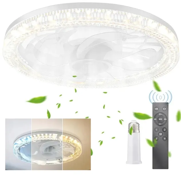 Wentylator sufitowy wiatrak lampa plafon LED E27 uniwersalny 2w1 pilot
