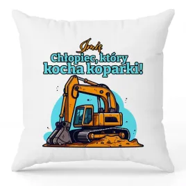 poduszka-biala-wyprawka-jasiek-do-przedszkola-zlobka-koparki-imie-prezent