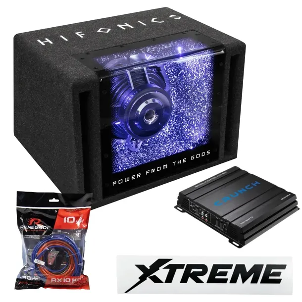 SUBWOOFER SKRZYNIA BASOWA HIFONICS ZEUS ZX8BP CRUNCH GPX600.2 ZESTAW KABLI