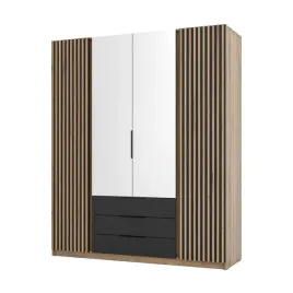 szafa-arka-4-drzwiowa-2-lustra-lamele-czarne-szuflady-dab-evoke-200-cm