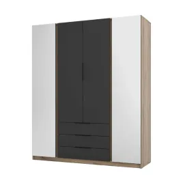 szafa-arka-4-drzwiowa-2-lustra-czarne-fronty-dab-evoke-3-szuflady-200-cm