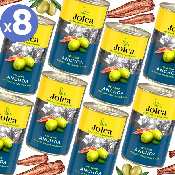 8x Oliwki zielone hiszpańskie manzanilla z anchois puszka 300g Jolca