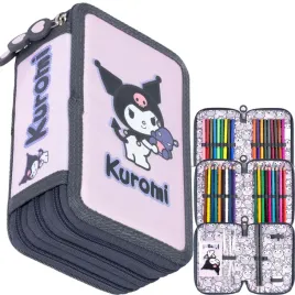 kuromi-piornik-szkolny-trzykomorowy-wyposazenie-kredki-pisaki-pink