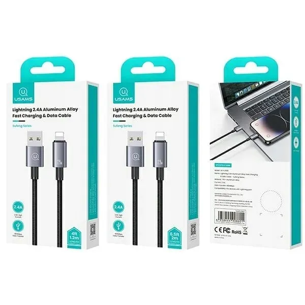 kabel-usams-usb-a-lightning-24a-2m-stalowy-do-iphone-fast-charging-kolor-czarny