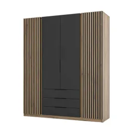 szafa-arka-4-drzwiowa-lamele-czarne-fronty-3-szuflady-dab-evoke-200-cm
