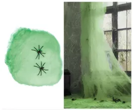 pajeczyna-z-pajakami-zielona-100-g-6-pajakow-dekoracja-halloween