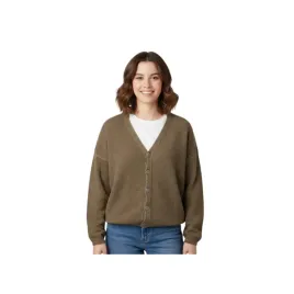 sweter-damski-promod-zapinany-oliwkowy-luzny-z-welna