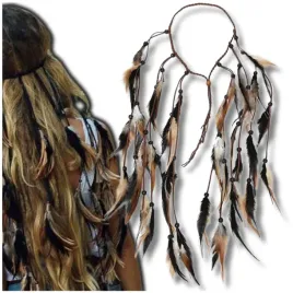 brazowo-czarna-opaska-na-wlosy-boho-z-piorkami-festiwalowa-z-rzemykiem