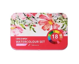 2-x-farby-akwarelowe-aureuo-18-kolorow-pedzelek-metalowa-kasetka-floral-s