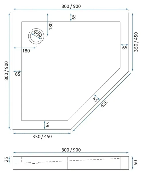 brodzik-diamond-white-90x90x5cm-stan-opakowania-oryginalne