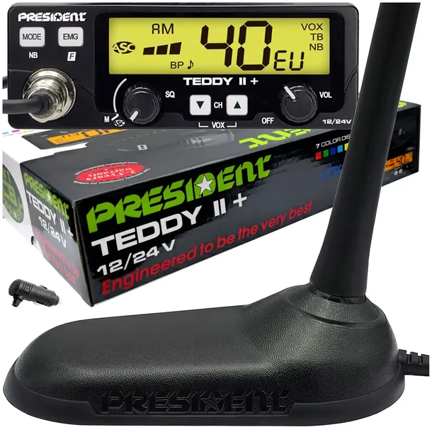 zestaw CB PRESIDENT TEDDY II+ ASC AM/FM VOX 7 kolor 12/24V antena Virginia