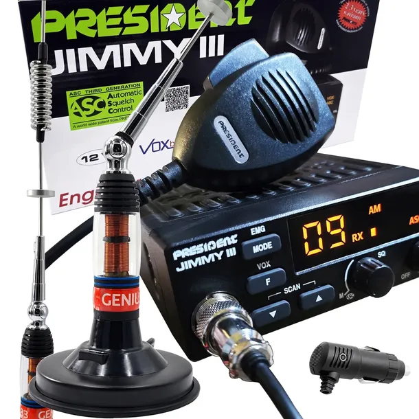 zestaw CB antena 80cm z podstawą 120mm + President Jimmy III ASC