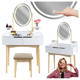 toaletka-kosmetyczna-z-lustrem-led-taboretem-4-szuflady-skandynawska-biala