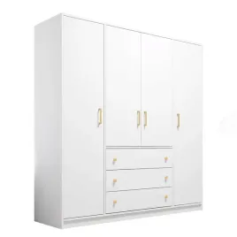 biala-otwierana-czterodrzwiowa-szafa-z-szufladami-retro-d4-zlote-uchwyty