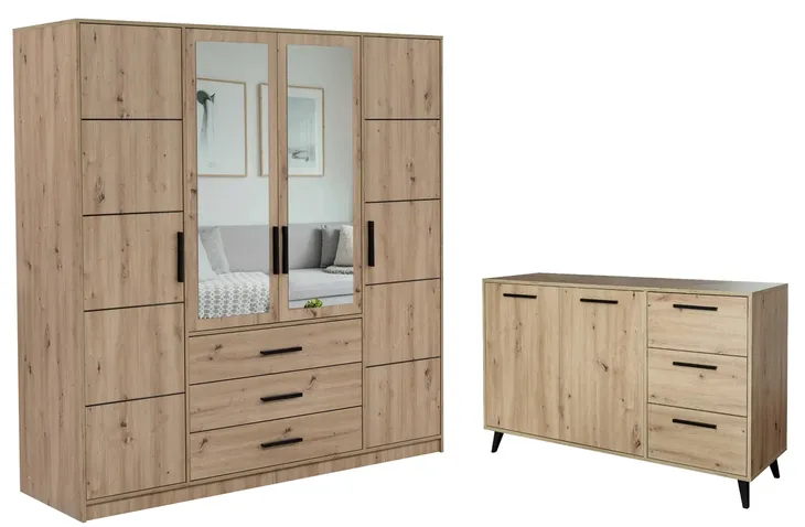 Zestaw mebli w kolorze DĄB ARTISAN SZAFA 200 + KOMODA 140 KOS