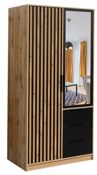 Szafa otwierana z LAMELAMI MEBLETELENGA 100cm BALI LUX D2 dąb wotan/czarny