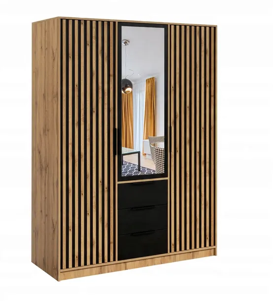 Szafa otwierana z lamelami 150cm BALI LUX D3 MEBLETELENGA dąb wotan/czarny