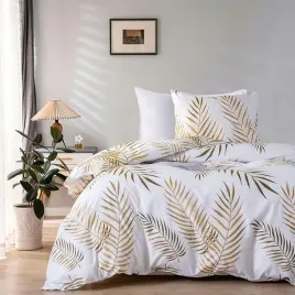 komplet-posciel-140x200-cm-65x65-cm-wzor-lisci-palmowych-zloto-bialy