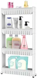 szafka-do-kuchni-lazienki-mobilna-na-kolkach-biala-waski-regal-4-poziomy