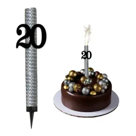 fontanna-raca-na-tort-swieczka-xl-topper-na-urodziny-20-lat-czarna-srebrna