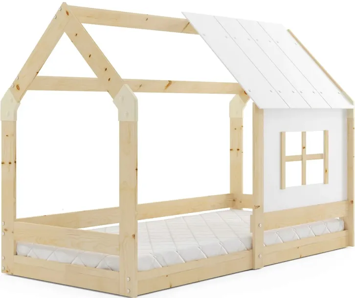 Łóżko dziecięce Domek z daszkiem 160x80 drewniane z materacem