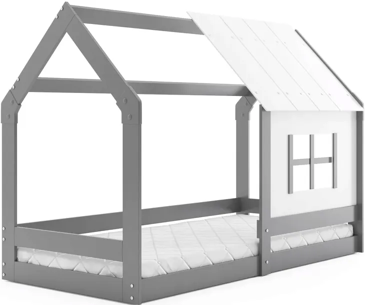Łóżko dziecięce Domek z daszkiem 160x80 drewniane z materacem