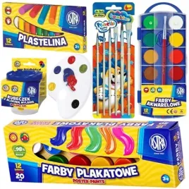 wyprawka-szkolna-farby-plakatowe-plastelina-pedzelki-astra