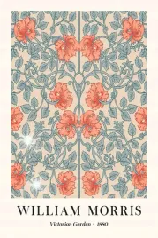 plakat-90x60-william-morris-czerwone-kwiaty-niebieskie-lodygi-dwukolorowe-r
