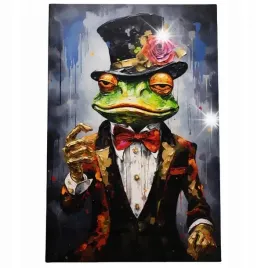obraz-90x60-motywacja-pop-art-zaba-dzentelmen-abstrakcja-malowany-garnitur
