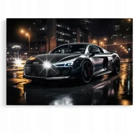 obraz-60x40-samochody-audi-r8-80-dym-z-opon-sportowy-czarny-miasto-newyork