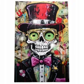 obraz-120x80-motywacja-pop-art-czaszka-skull-kapelusz-abstrakcja-graffiti