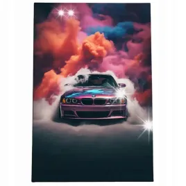 obraz-90x60-samochody-bmw-e46-e36-m3-m4-abstrakcja-wyscigowy-sportowy-dym