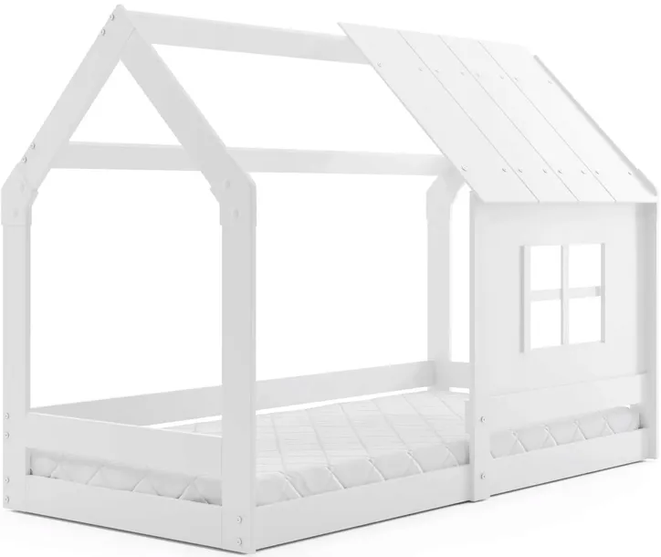 Łóżko dziecięce Domek z daszkiem 160x80 drewniane z materacem