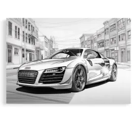 obraz-60x40-samochody-audi-r8-80-samochod-sportowy-rysunkowy-miasto-szkic