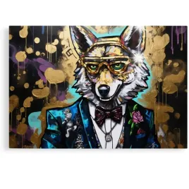 obraz-60x40-motywacja-wilk-zloty-ciemny-pop-art-nowoczesny-abstrakcja