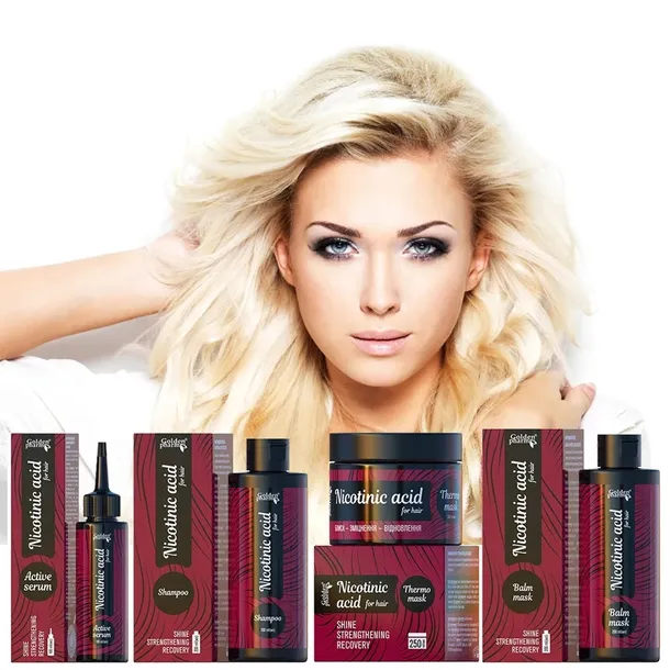 ZESTAW 4 PRODUKTÓW DO WZROSTU WŁOSÓW SZAMPON SERUM MASKI KWAS NIKOTYNOWY