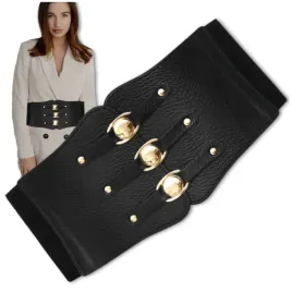 czarny-pasek-damski-elastyczny-gorset-szeroki-pas-skorzany-guma-retro-boho
