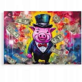 obraz-60x40-motywacja-pop-art-bogata-swinia-abstrakcja-nowoczesny-graffiti