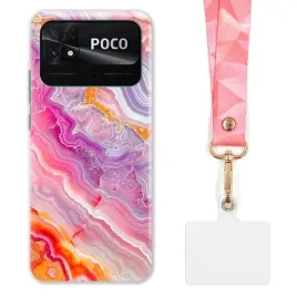 etui-do-xiaomi-poco-c40-funkcjonalne-szeroka-rozowa-smycz-marmurki-marble