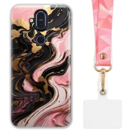 etui-do-nokia-8-1-szeroka-rozowa-smycz-marmurki-marble-modne-kolorowe-wz
