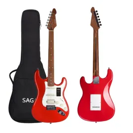 gitara-elektryczna-profesjonalna-z-drewna-czerwona-pokrowiec-ochronny