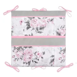 bawelniany-organizer-do-lozeczka-5252-pink-flowers-z-velvetem-grey