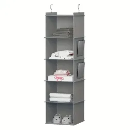organizer-wiszacy-do-szafy-5-polek-z-haczykami-i-kieszeniami-szary